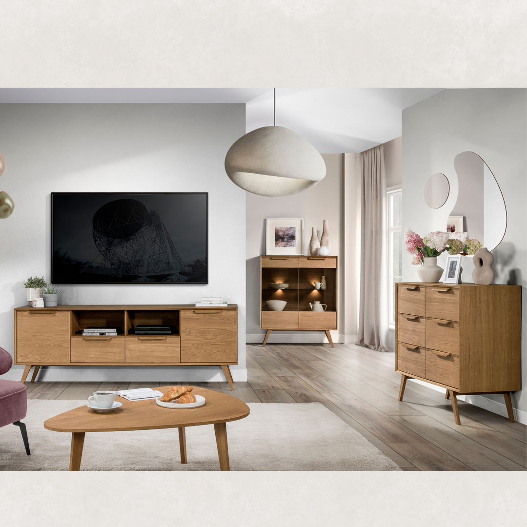 Meuble TV en chêne rustique LEO 25, 206,1x76x49,5 cm | VESKOR