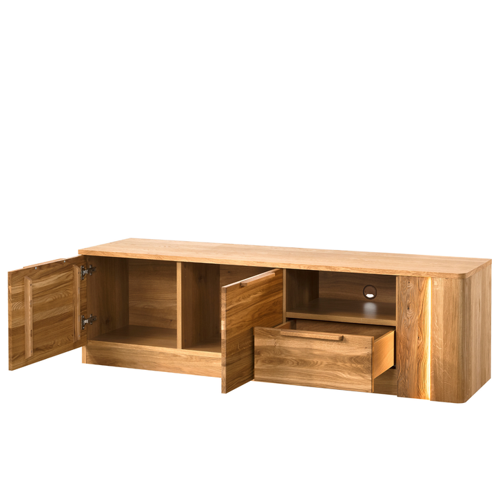 Meuble TV en chêne massif miel LONDON 25, 180x52x43 cm