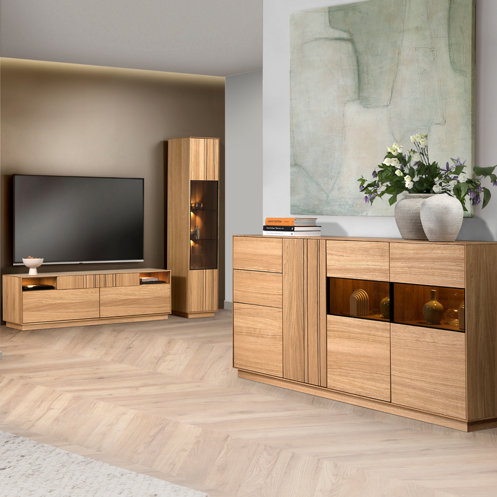 Commode JOIN 47 en chêne miel, 190 × 99 × 40 cm | VESKOR