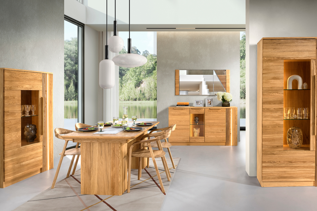 Vitrine en chêne miel LONDON 12, 98×202×43 cm | VESKOR