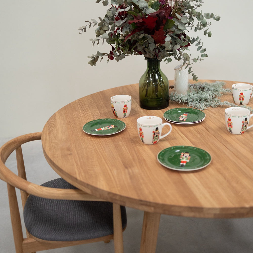 VESKOR Table de salle à manger ronde à rallonge en chêne massif LEA