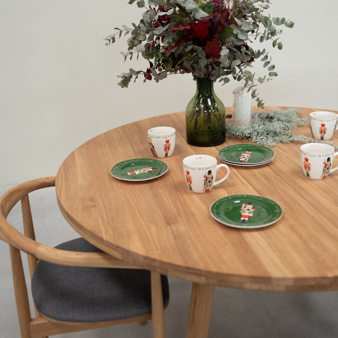 VESKOR Table de salle à manger ronde à rallonge en chêne massif LEA