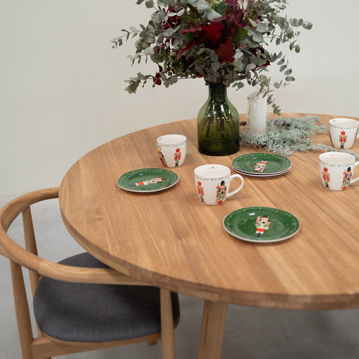 VESKOR Table de salle à manger ronde à rallonge en chêne massif LEA