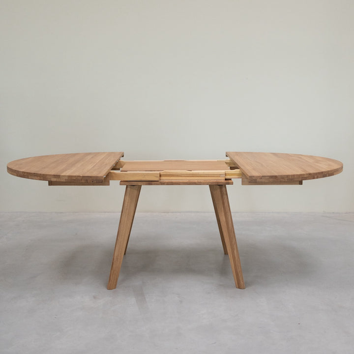 VESKOR Table de salle à manger ronde à rallonge en chêne massif LEA