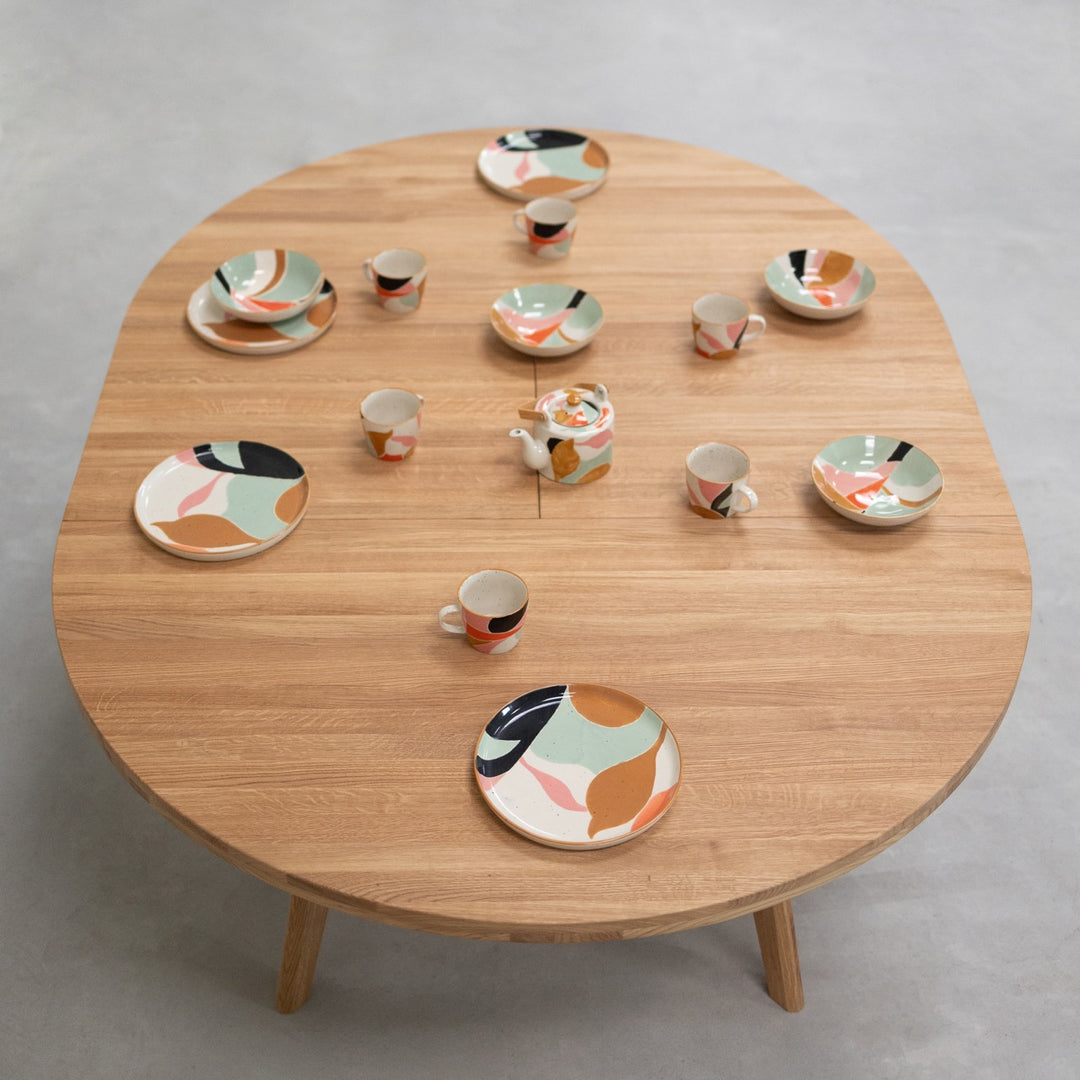 VESKOR Table de salle à manger ronde à rallonge en chêne massif LEA