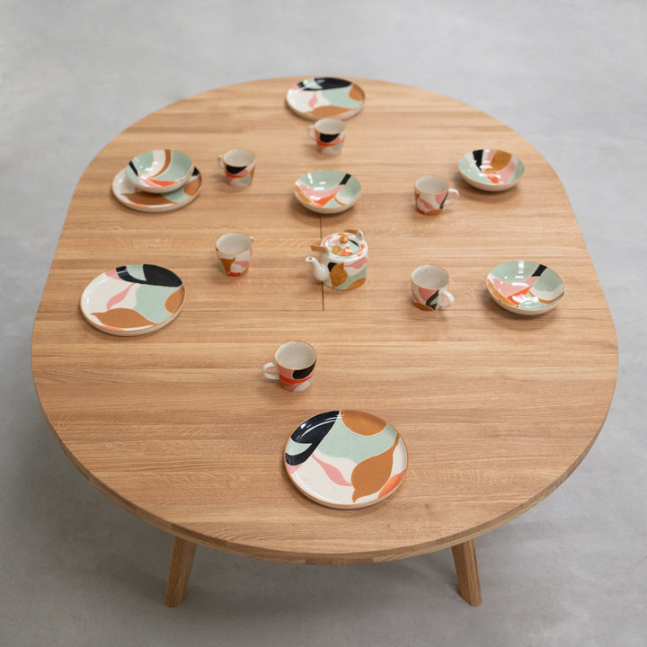 VESKOR Table de salle à manger ronde à rallonge en chêne massif LEA
