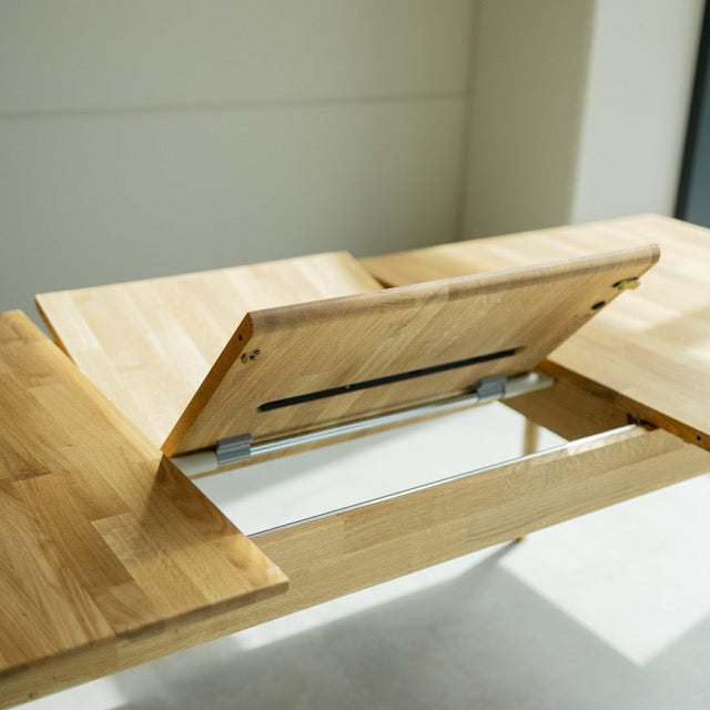  VESKOR Table de salle à manger en chêne, table à rallonge rectangulaire en bois massif MALMO