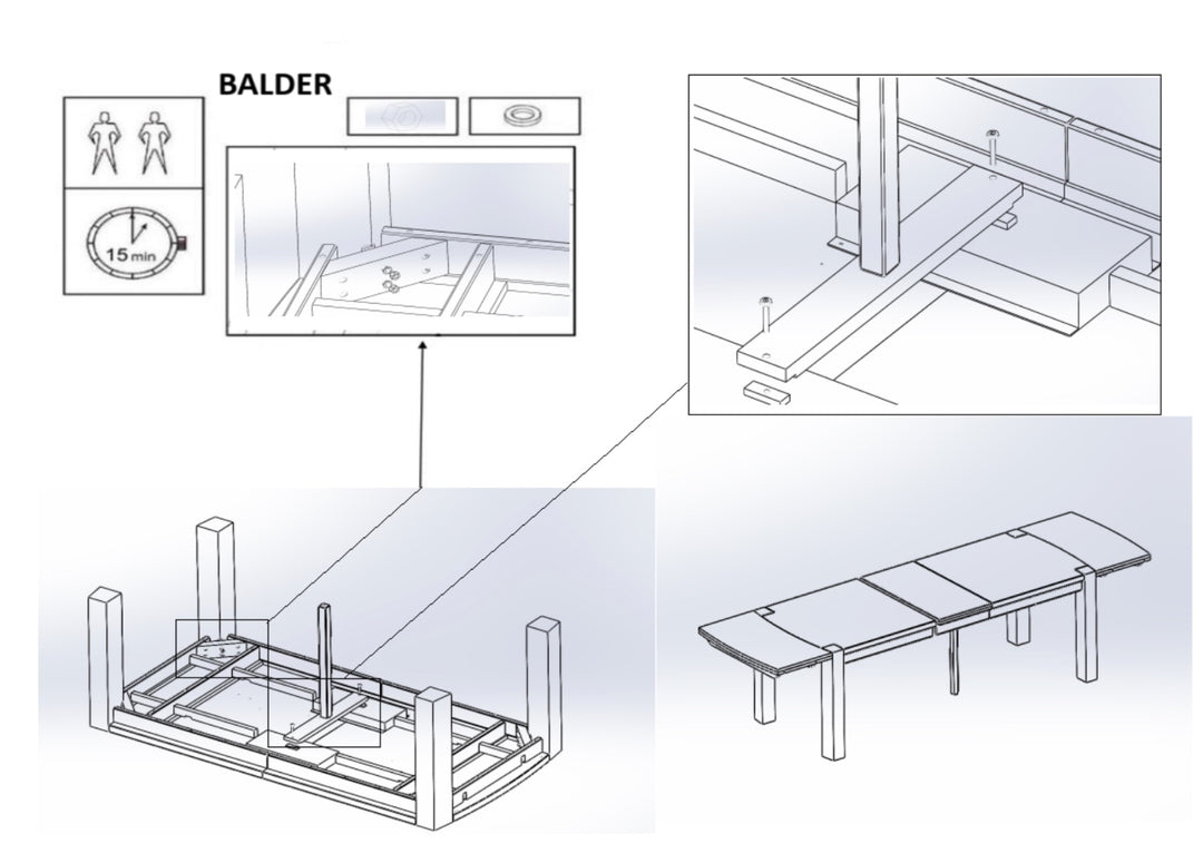 VESKOR Table de salle à manger rectangulaire à rallonge Balder en bois de chêne massif Meubles modernes nordiques Dimensions