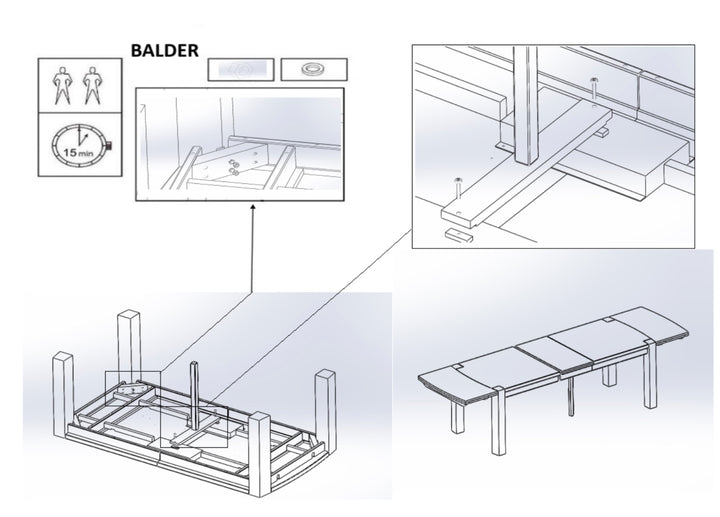 VESKOR Table de salle à manger rectangulaire à rallonge Balder en bois de chêne massif Meubles modernes nordiques Dimensions