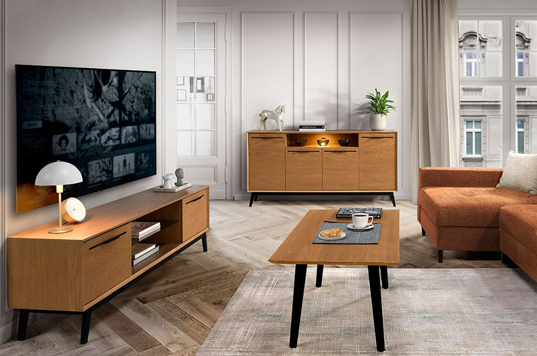 Meuble TV en chêne miel LAZURE 25, 180×55×42 cm | VESKOR