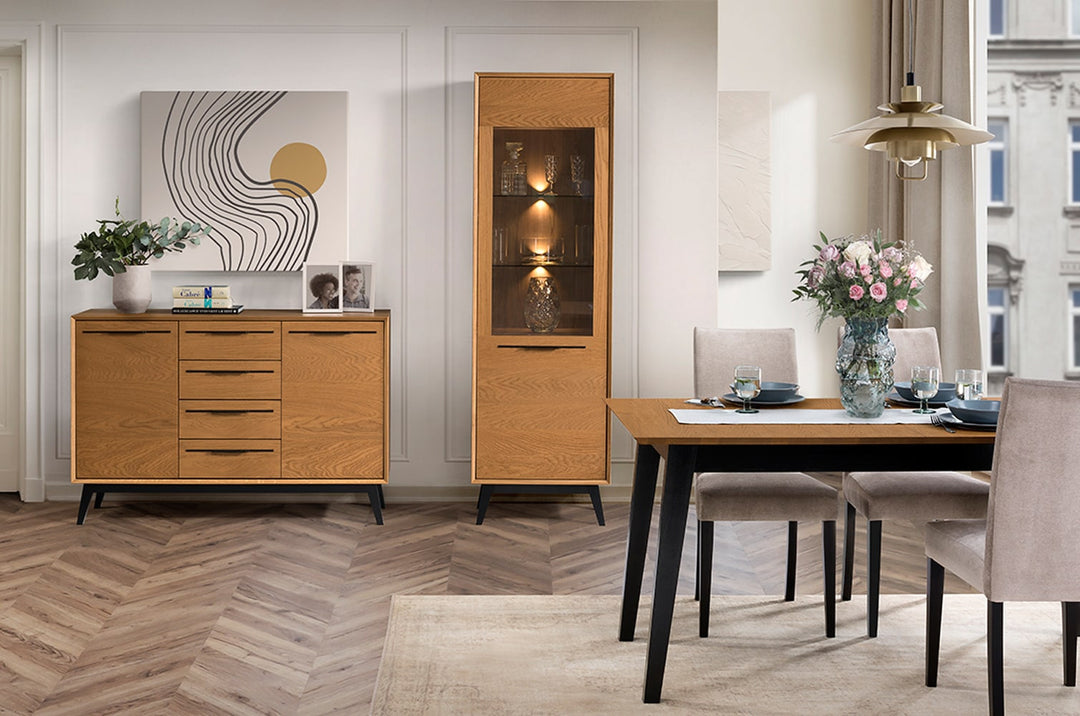 Vitrine en chêne miel LAZURE 10, 60×42×195 cm | VESKOR