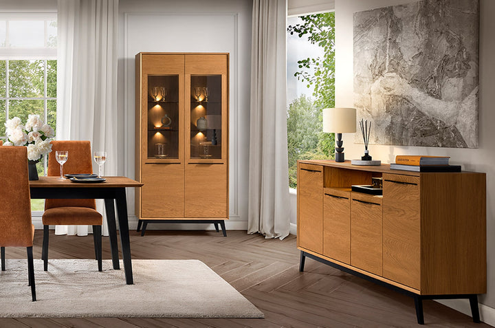 Vitrine en chêne miel LAZURE 12, 95×42×195 cm | VESKOR