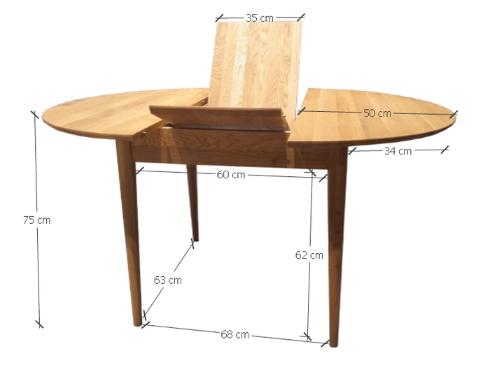 VESKOR Table de salle à manger ronde à rallonge Malmo en bois de chêne massif Mesures modernes nordiques