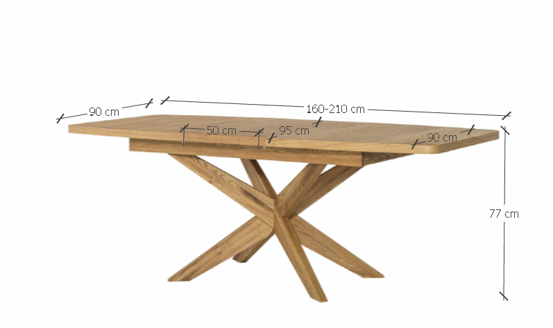 VESKOR Table de salle à manger à rallonge en bois de chêne de la collection Velle Meubles nordiques au design moderne mesures